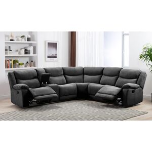 5-Seater Corner Recliner Sofa Set with Console Black 5-Seater Corner Recliner Sofa Set with Console Black